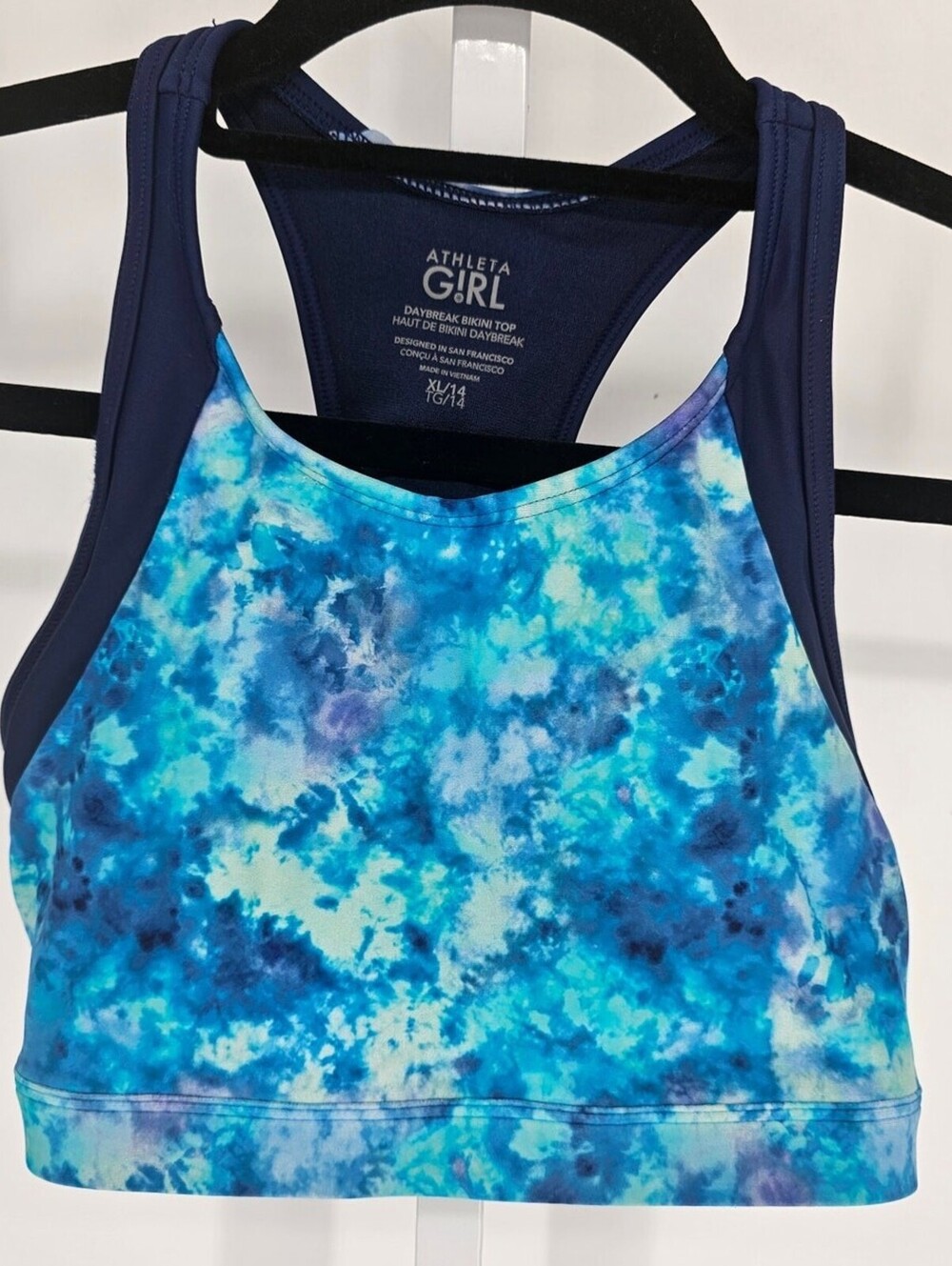 Athleta Girls Sz XL (14) Athletic Sports Bra Blue Watercolor Print
